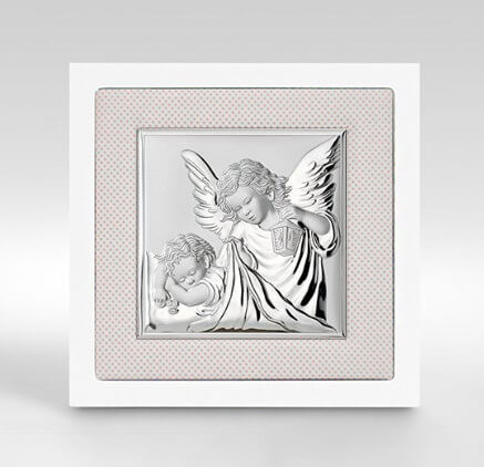 Silberbild Engel über Kind Taufgeschenk für Patenkind; Hersteller: Valenti & Co
