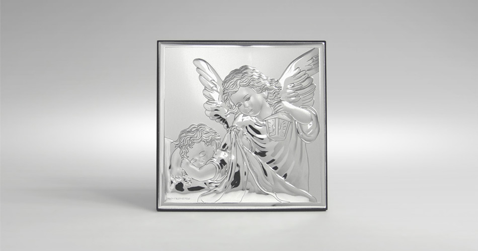 Engelchen über Kind Silber Bild für Patenkind Valenti & Co