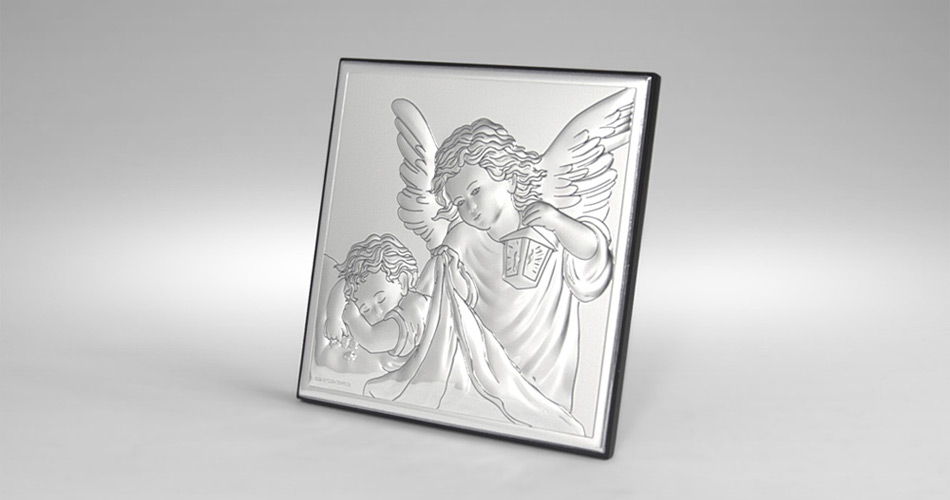Engelchen über Kind Silber Bild für Patenkind Valenti & Co