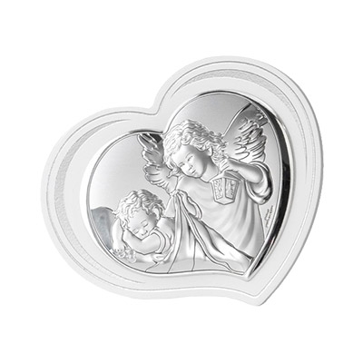 Engelchen über Kind Silberbild zur Taufe; Hersteller: Valenti & Co