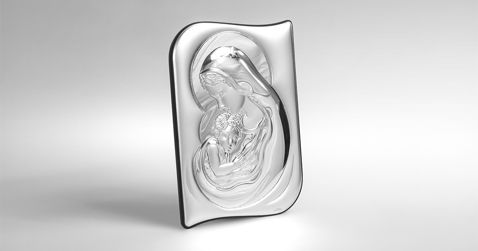 Gottesmutter Maria mit Kind Silber Bild Beltrami Valenti & Co
