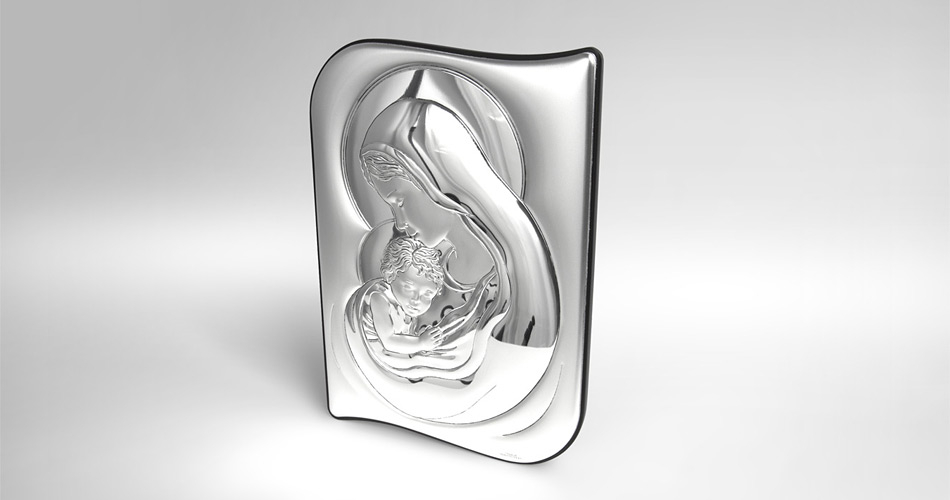 Gottesmutter Maria mit Kind Silber Bild Beltrami Valenti & Co