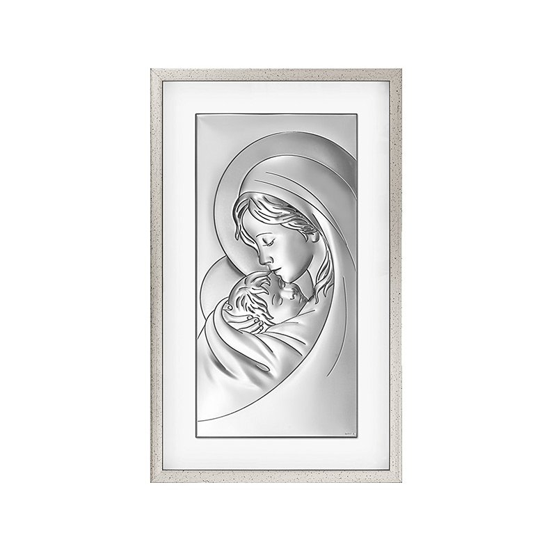 Gottesmutter Maria mit Kind Silbernes Bild in Rahmen Beltrami