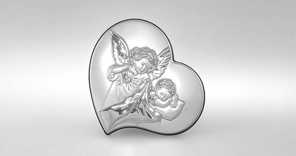 Engelchen über Kind Silber Bild für Patenkind Beltrami