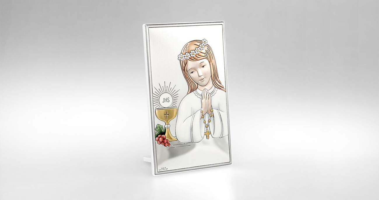 Silber Bild zur Kommunion für Mädchen Kommuniongeschenk Valenti & Co