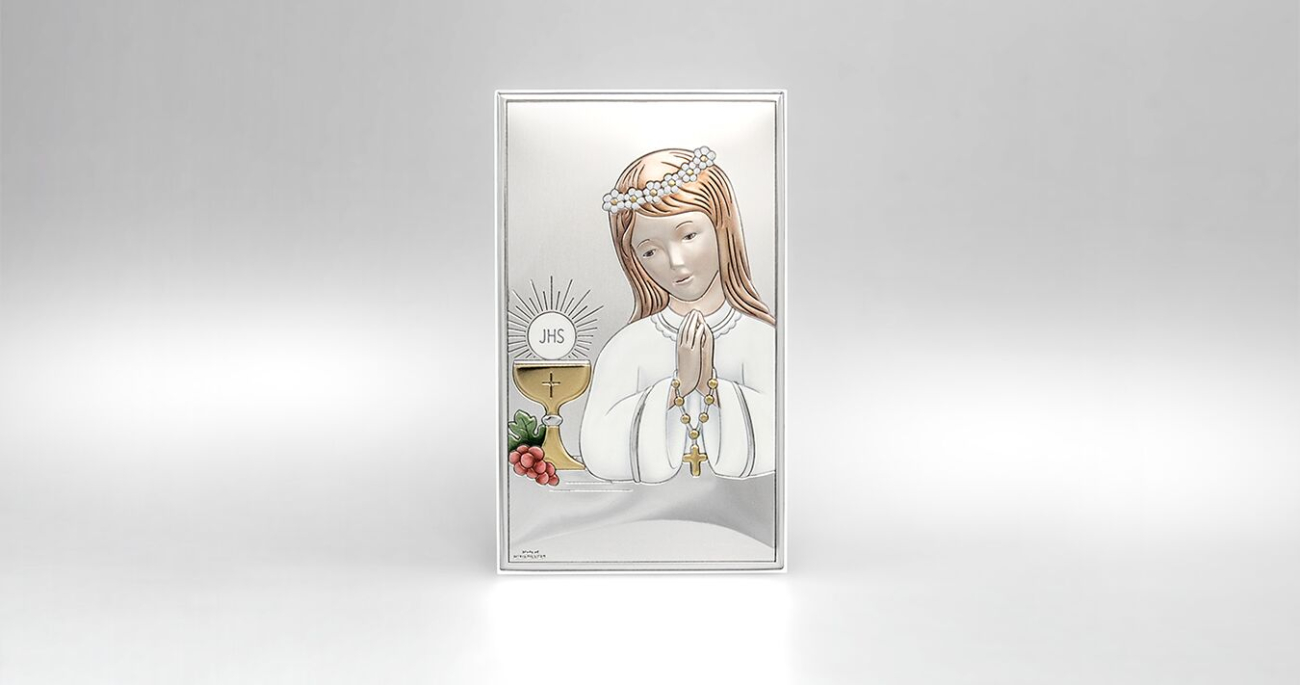 Silber Bild zur Kommunion für Mädchen Kommuniongeschenk Valenti & Co