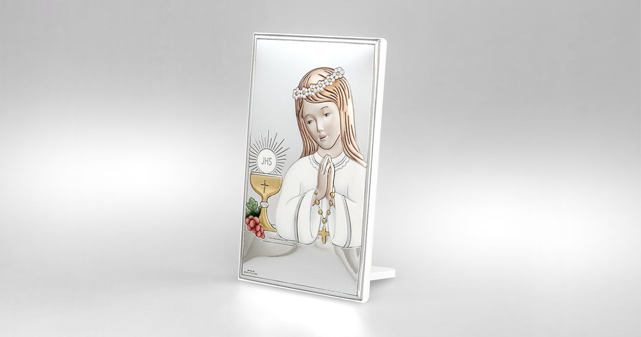Silber Bild zur Kommunion für Mädchen Kommuniongeschenk Valenti & Co