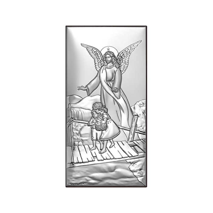Schutzengel über die Kinder Silberbild für Taufe Beltrami