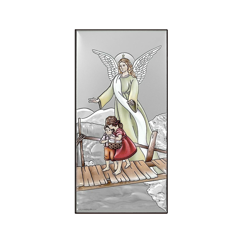 Schutzengel über die Kinder Silberbild für Taufe Beltrami