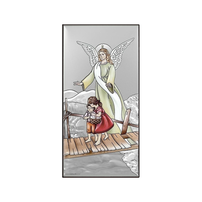 Schutzengel über die Kinder Silberbild für Taufe Beltrami