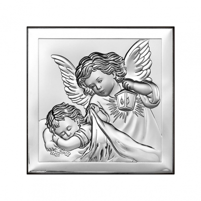 Silberbild Engel über Kind Taufgeschenk für Kinder; Hersteller: Beltrami