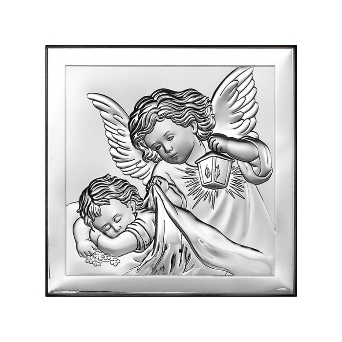 Silberbild Engel über Kind Taufgeschenk für Kinder Beltrami