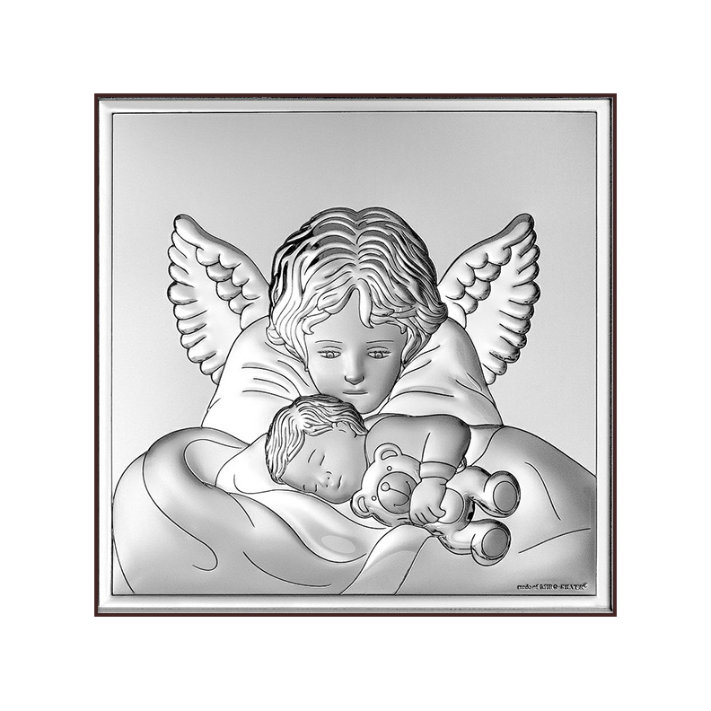 Silberbild Engel über Kind Taufgeschenk für Kinder Beltrami