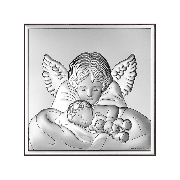 Silberbild Engel über Kind Taufgeschenk für Kinder Beltrami