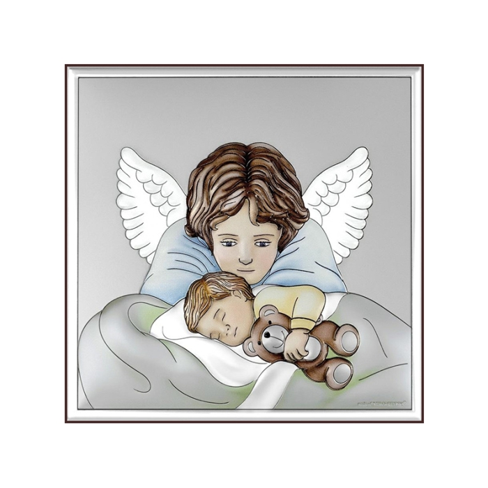 Silberbild Engel über Kind Taufgeschenk für Kinder Beltrami