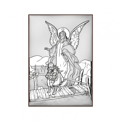 Schutzengel über die Kinder Silberbild für Taufe; Hersteller: Beltrami