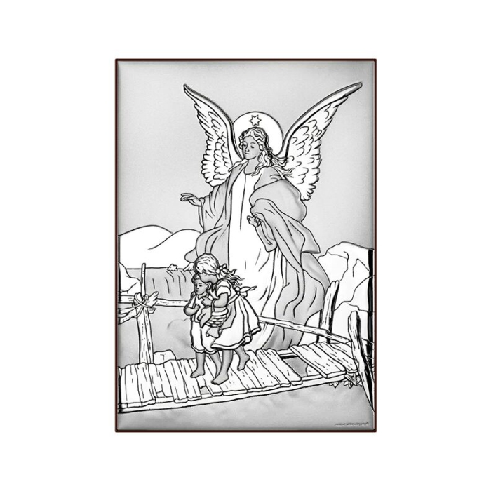 Schutzengel über die Kinder Silberbild für Taufe Beltrami