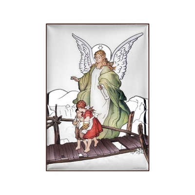 Schutzengel über die Kinder Silberbild für Taufe; Hersteller: Beltrami