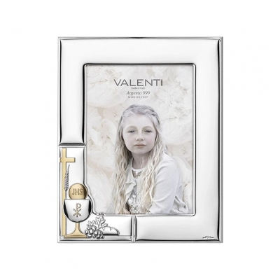 Silberner Fotorahmen zur Kommunion Erinnerung an die Erste Heilige Kommunion; Hersteller: Valenti & Co