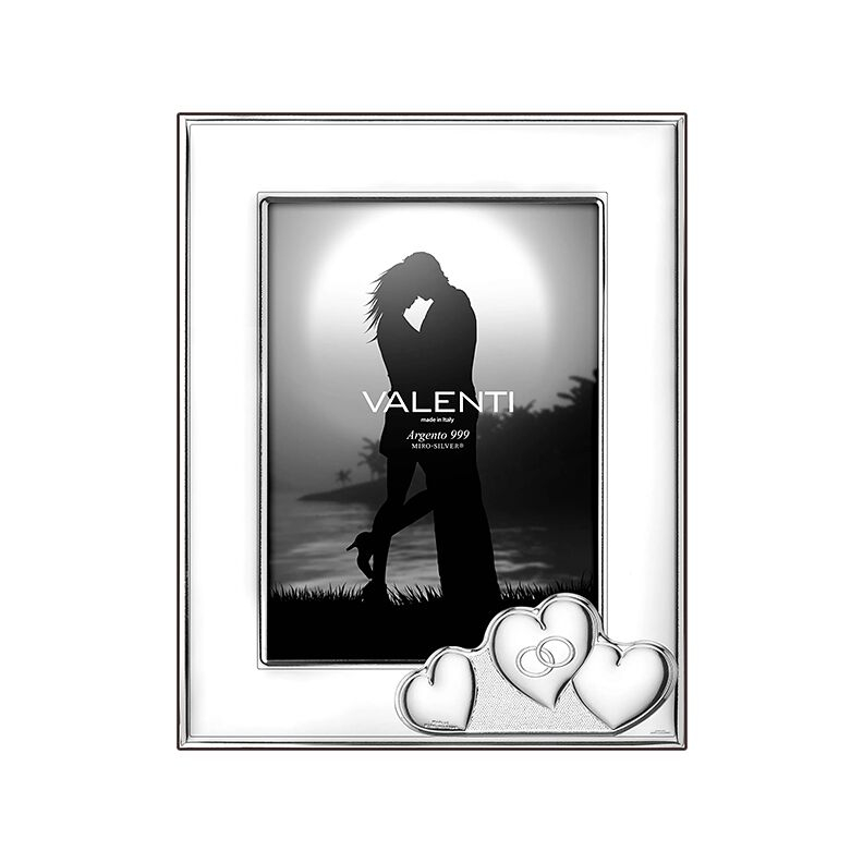 Silberner Fotorahmen mit Eheringen Hochzeits- & Jubiläumsgeschenk Valenti & Co