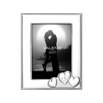 Silberner Fotorahmen mit Eheringen Hochzeits- & Jubiläumsgeschenk; Hersteller: Valenti & Co