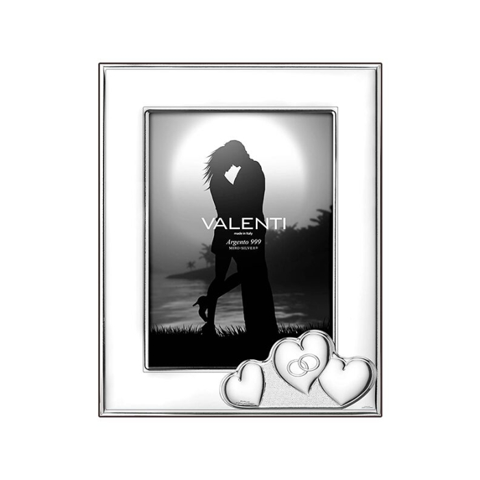 Silberner Fotorahmen mit Eheringen Hochzeits- & Jubiläumsgeschenk Valenti & Co
