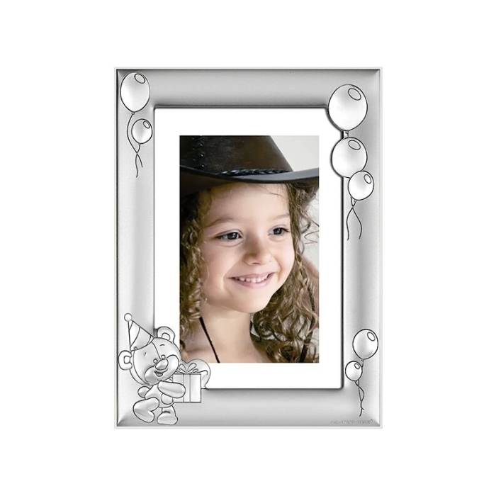 Fotorahmen mit Teddybär aus Silber Erinnerung zur Taufe oder zum ersten Geburtstag Beltrami