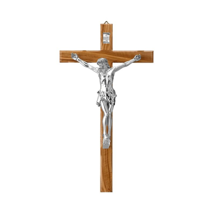 Wandkreuz aus Olivenholz mit silbernem Corpus Valenti & Co