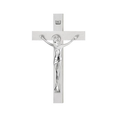 Wandkreuz aus Olivenholz mit versilberter Christusfigur; Hersteller: Valenti & Co
