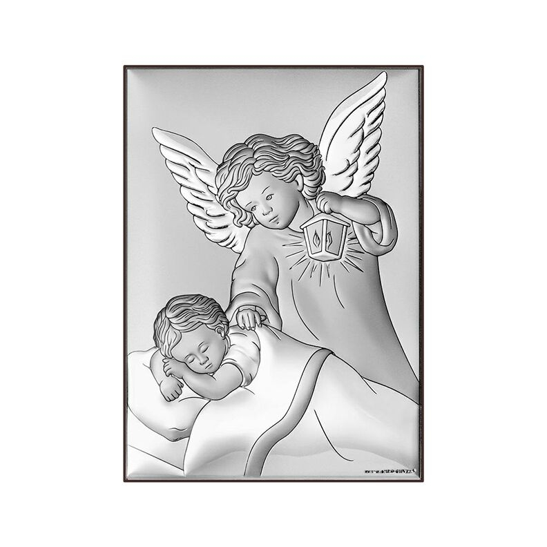 Silberbild Schutzengel mit Kind Geschenk zur Taufe oder Geburt Beltrami