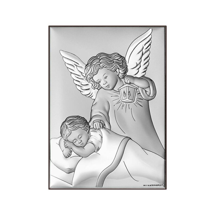 Silberbild Schutzengel mit Kind Geschenk zur Taufe oder Geburt Beltrami