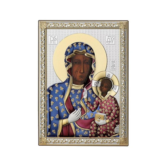 Schwarze Madonna von Tschenstochau Farbige Silberikone Beltrami